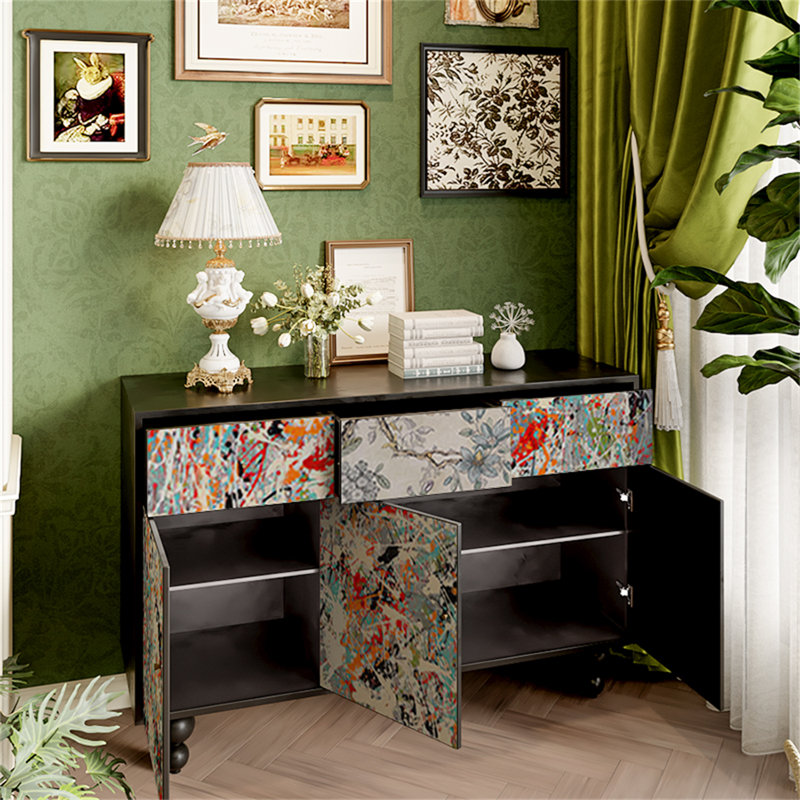 Armoire d'appoint et buffet Light Luxury, Noir / multicolore