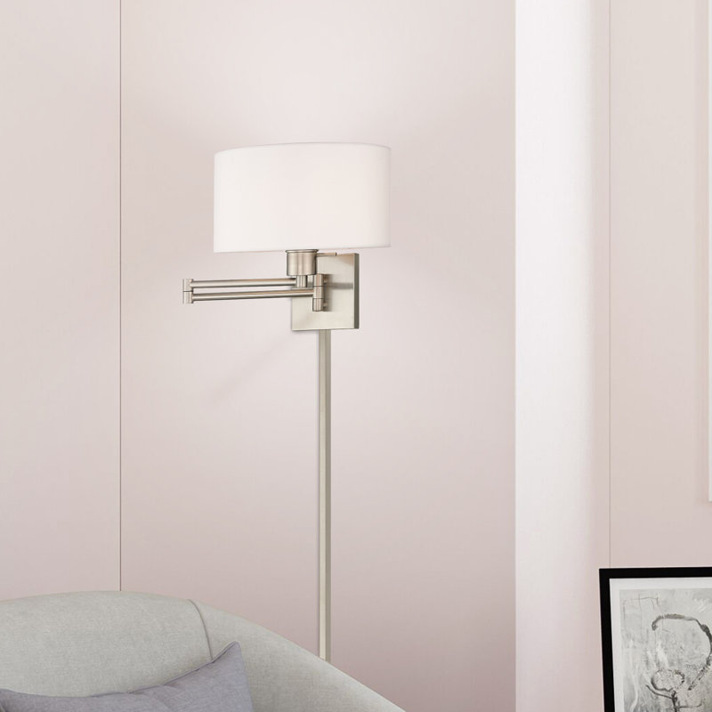 Kevyn Swing Arm Sconce, Brushed Nickel, Off White
