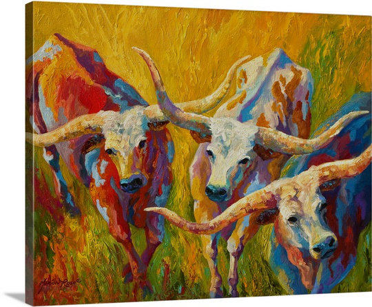 «Aigars Longhorn Dance» par Marion Rose, reproduction d'art sur toile, H 16 po x l 20 po x P 1,25 po