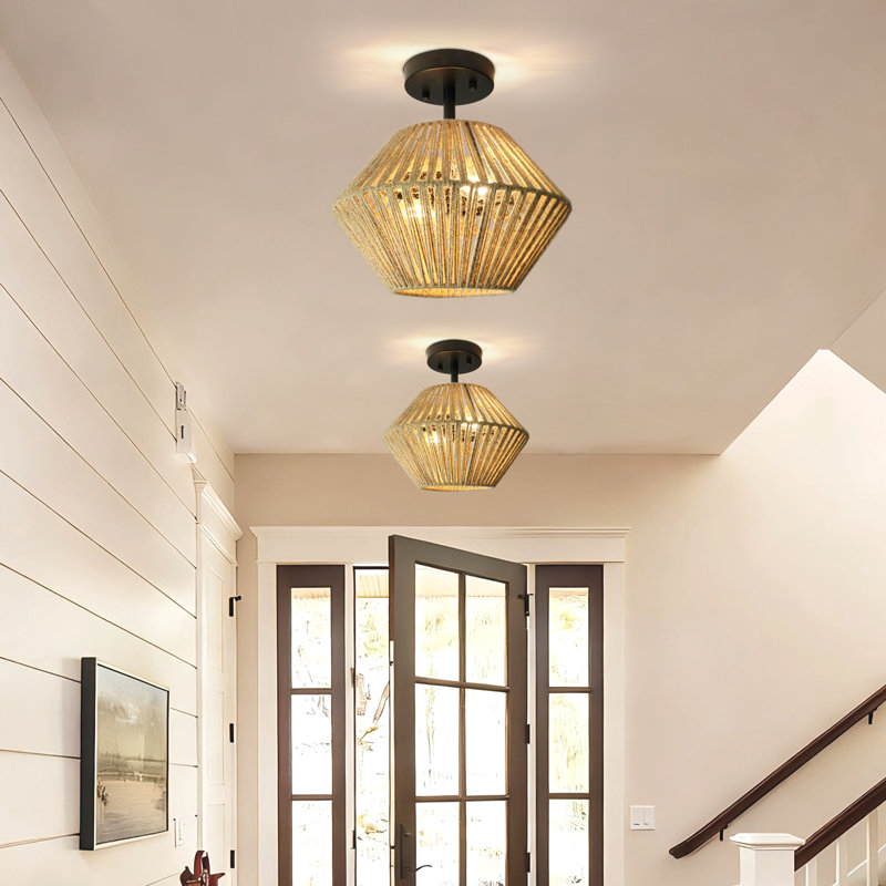 Plafonnier semi-encastré Baulch Rattan Boho