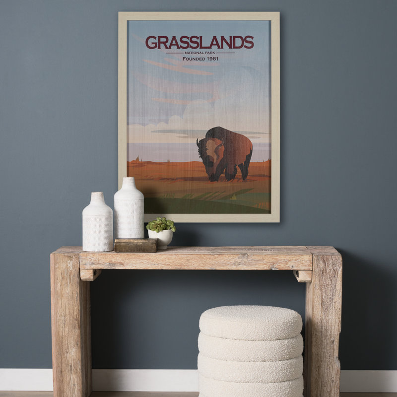 Reproduction d'art encadrée à la main Grasslands GO (XL), H 43 po x l 33 po, Cadre d'angle fermé brun / blanc
