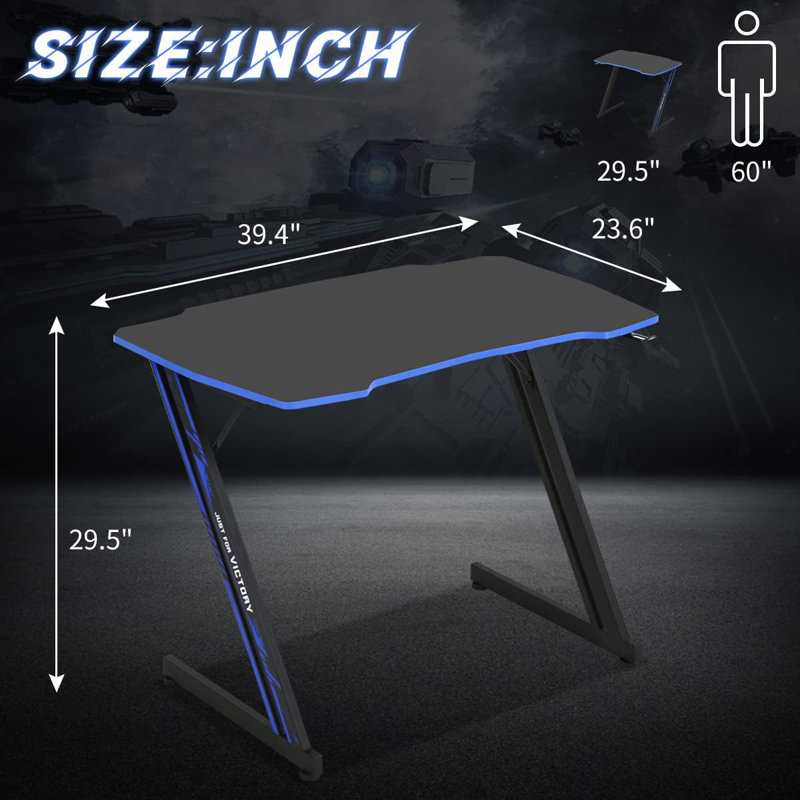 Table de jeu en forme de Z Dkelincs Red, H 29,5 po x l 39,4 po x P 23,6 po, Noir / Bleu