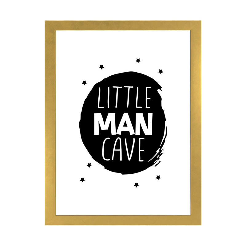 «Little Man Cave Circle», reproduction d'art textuel, H 32 po x l 24 po x P 1 po, Papier encadré doré, Blanc