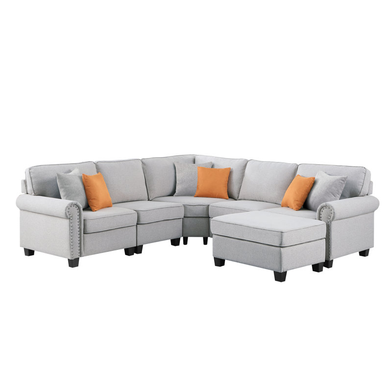 Canapé modulaire de coin avec repose-pieds 98,5 po Chaisson, Mélange de polyester gris clair