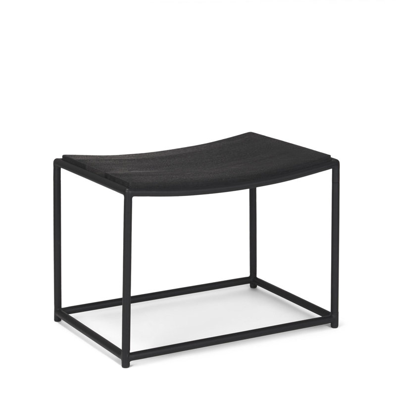 23" Black Solid Wood and Metal Footstool