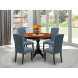 5-Pc Wooden Dining Set Consists of a Wood Kitchen Table and 4 Blue Linen Fabric Parson Chairs - Black Finish