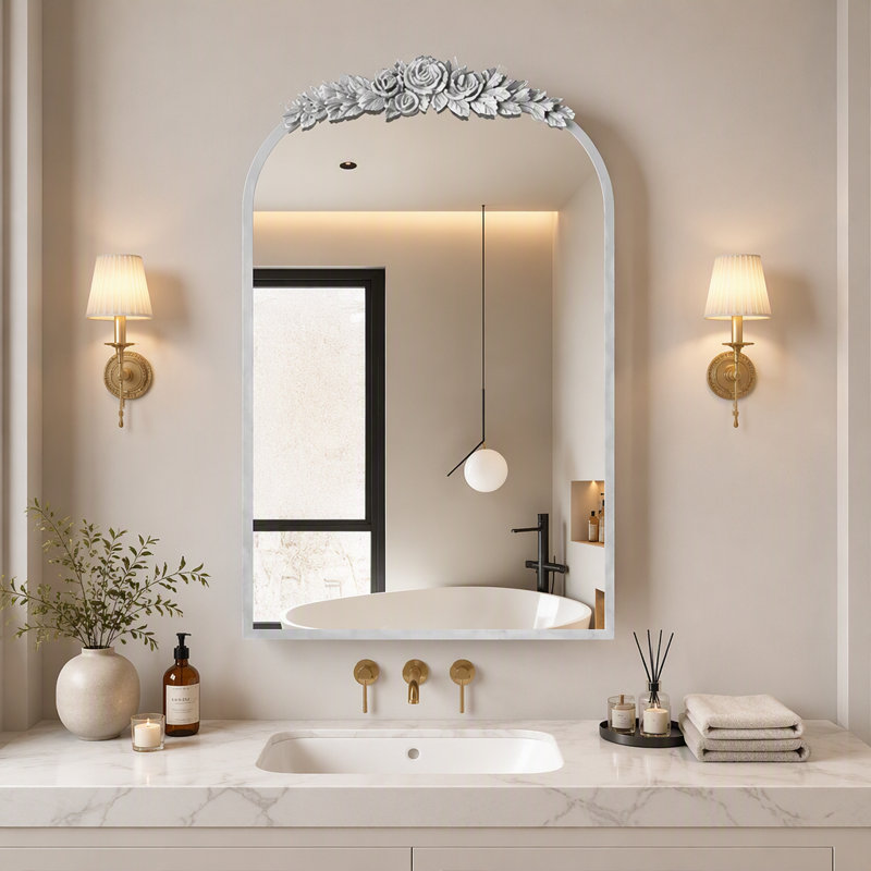 Armoire de salle de bain avec miroir réglable 1pc, Argent antique et noir (H 35,82 po)