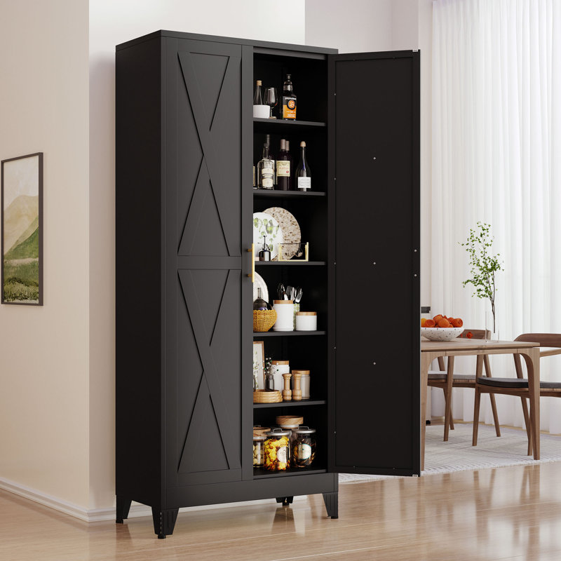 Armoire de rangement 75 po H 5 po avec 5 tablettes réglables, Noir