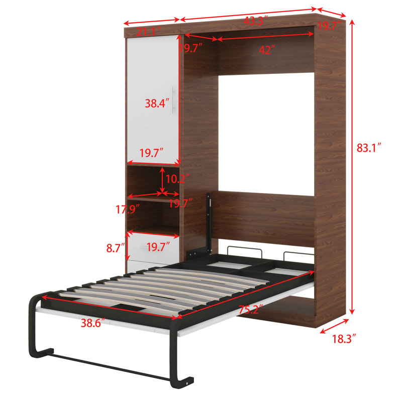 Lit escamotable simple escamotable avec armoire et tiroir, lit escamotable Murphy