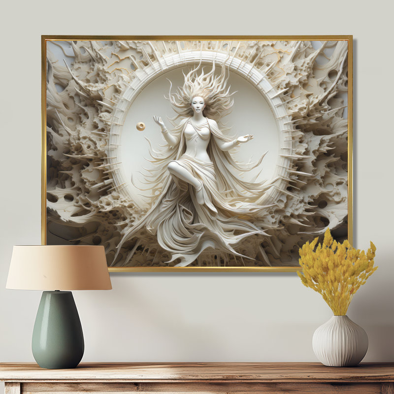 «Indian Mokshas Ethereal Eggshell I», reproduction sur toile, H 12 po x l 20 po, Cadre flottant doré