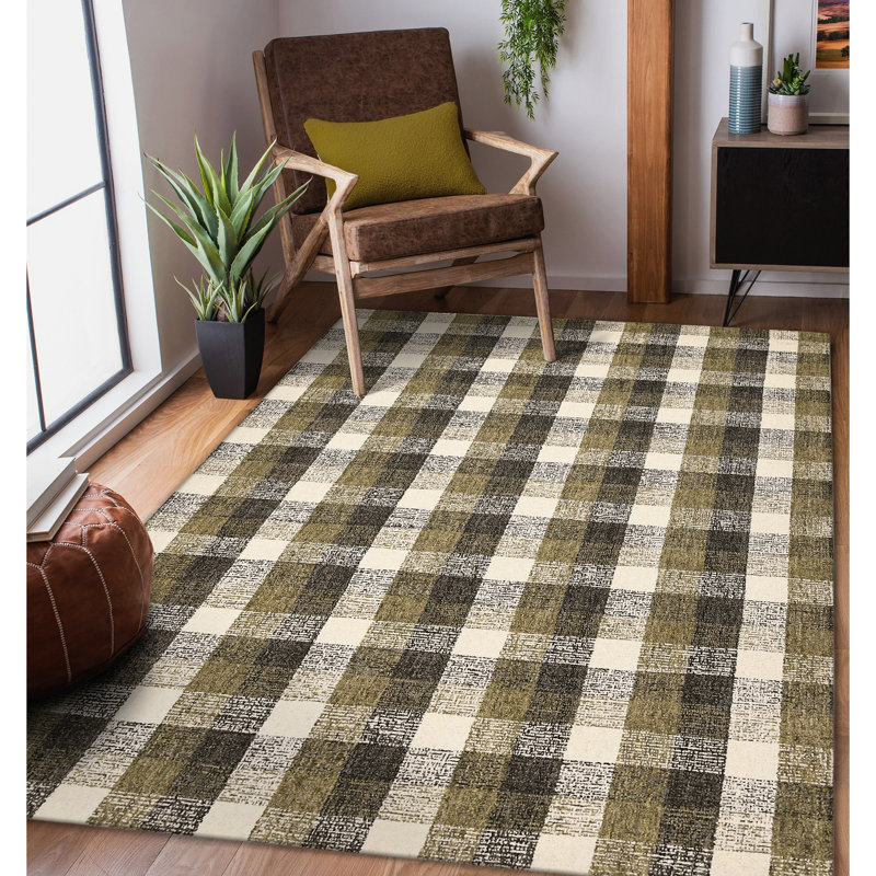 Ashleigh Hand Tufted Wool Plaid Indoor Rug, Rectangle 3'6" x 5'6"