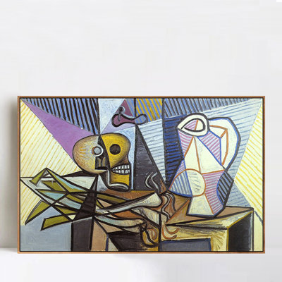 Framed Canvas Giclee Print Art 1945 Poireaux, crane et pichet 3 by Pablo Picasso Wall Art Living Room Home Office Decorations(Wood Colour Slim Frame,20"x30")