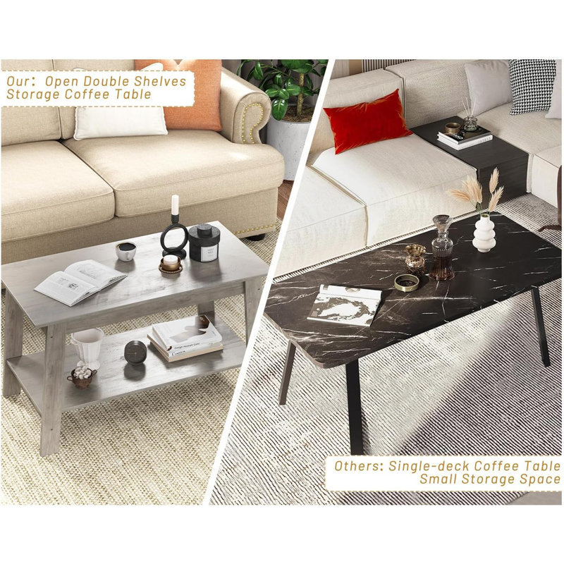 31.5 Inch Coffee Table with 2-Tier Storage, Modern Industrial Rectangular Living Room Table, Compact MDF & Particle Board Build, Durable & Easy Assembly, Ideal for Apartments & Offices
