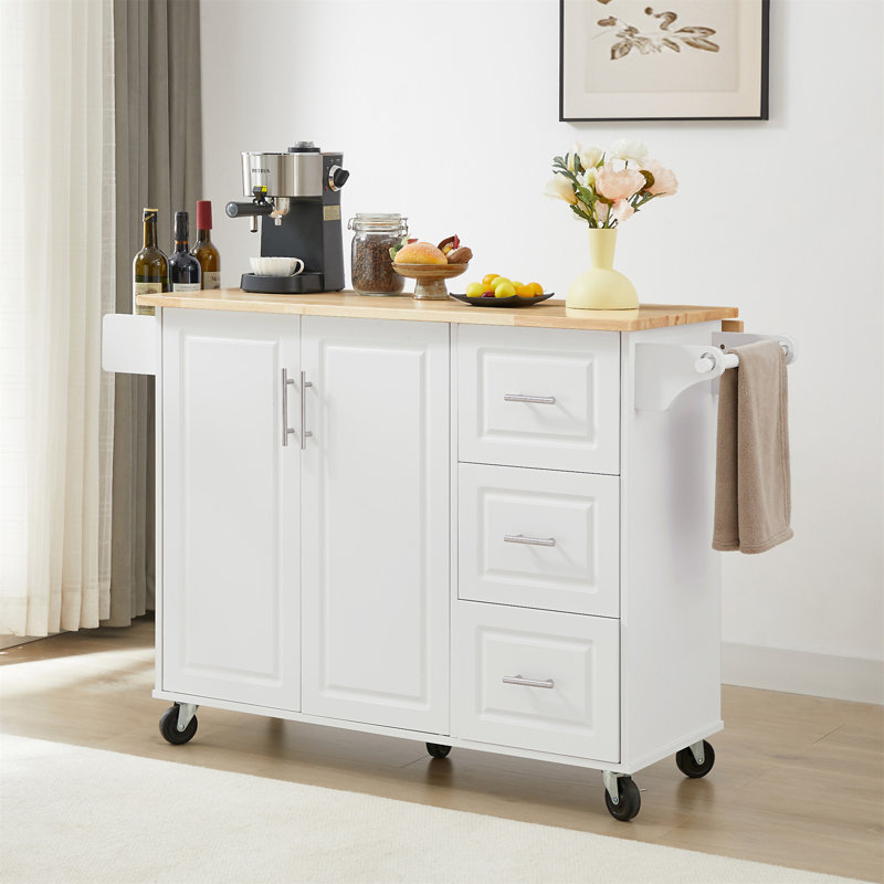 Îlot de cuisine avec comptoir à abattants (tabouret non inclus), Blanc