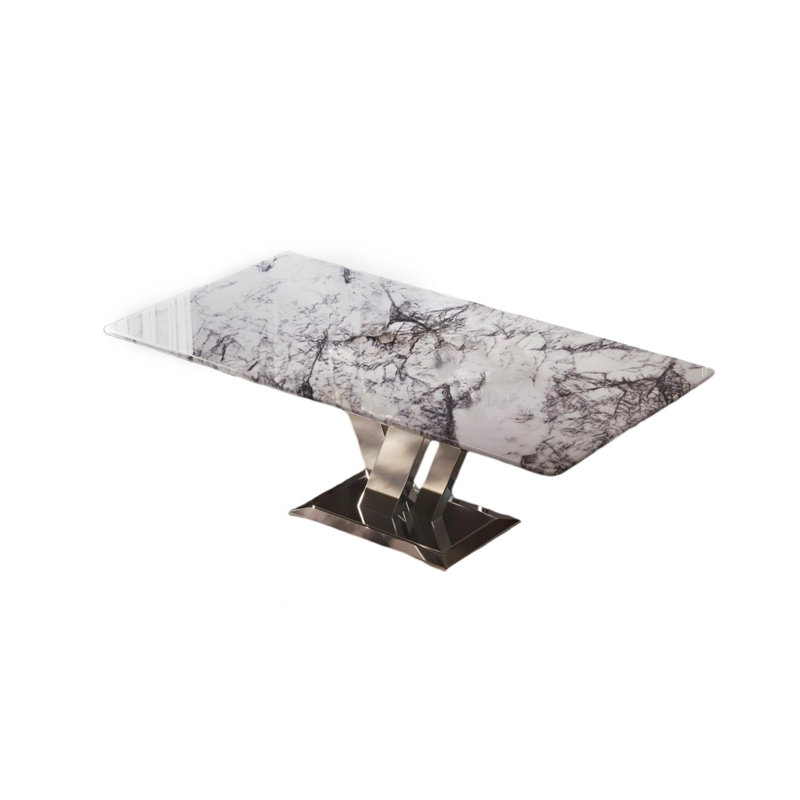 Table basse de luxe en pierre frittée avec base en acier inoxydable - Design moderne et élégant