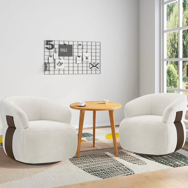 Hillip 33'' Wide Modern & Comfort Barrel Chair With 360 Degree Swivel(Set of 2), Off-White Polyester