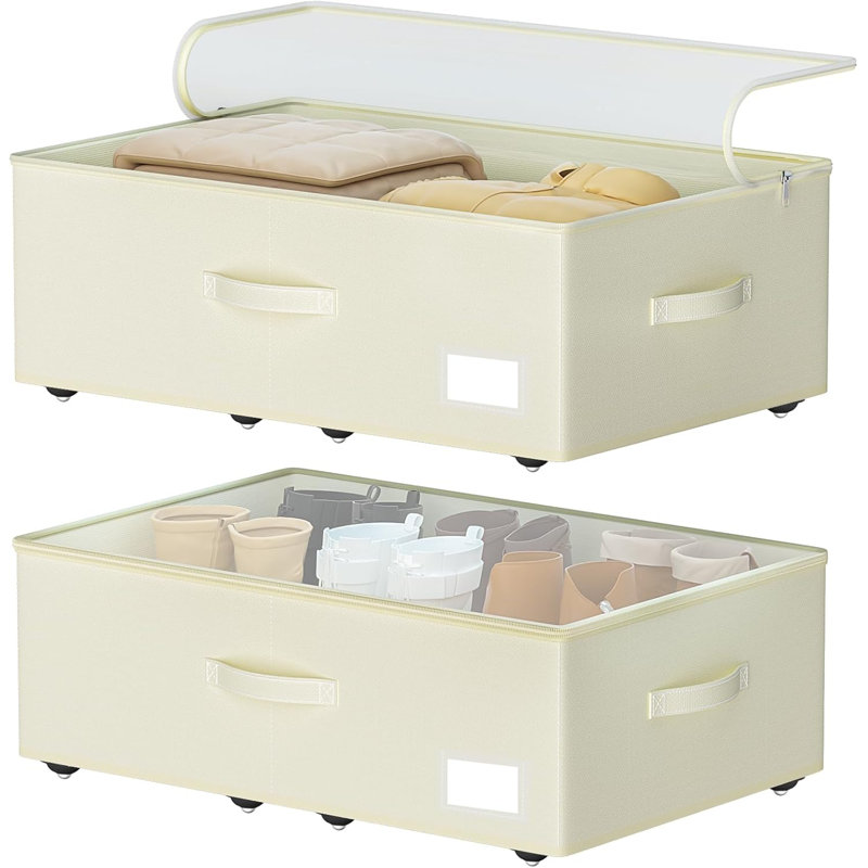 Under Bed Storage With Wheels, No Assemble Required 10 Inches Height Under Bed Storage Bins,Large Capacity Rolling Under Bed Shoe Storage Containers,Dorm Under Bed Storage Drawers