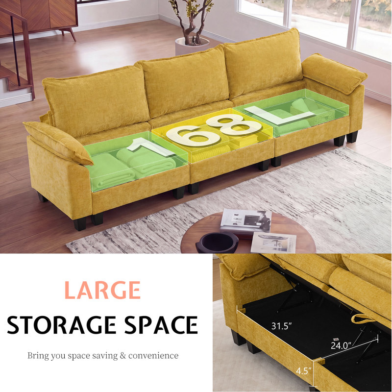 Canapé modulaire de 118 po avec rangement, canapé U Cloud Comfy avec repose-pieds et coussins décoratifs, canapé-lit modulaire en chenille pour salon, chambre à coucher