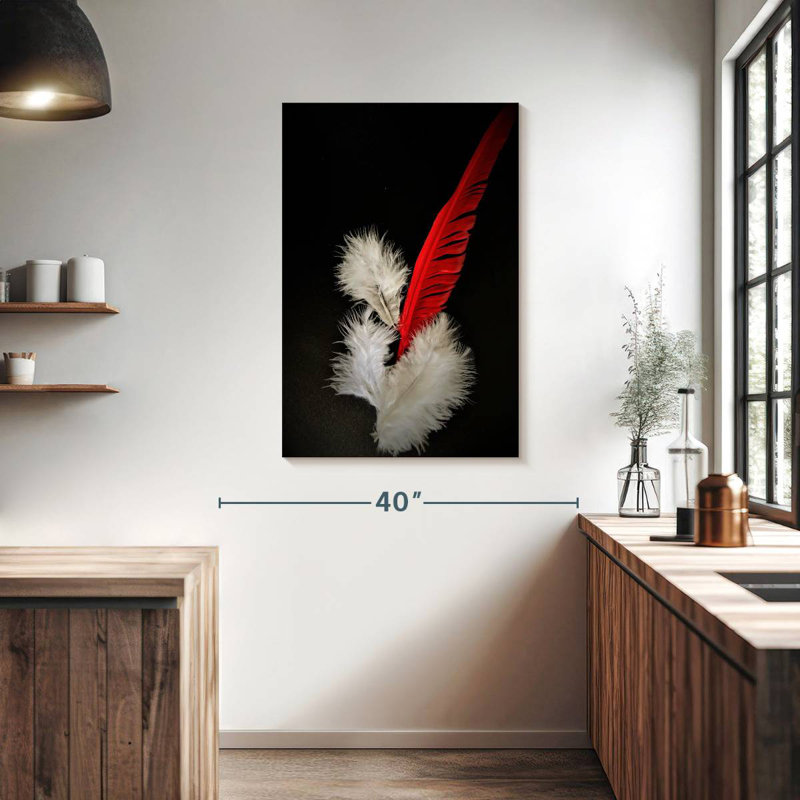 Plumes rouges et blanches, H 39 po x l 26 po
