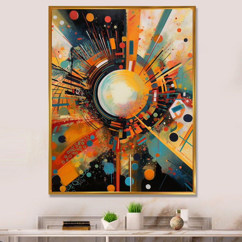 Orange orange, ambiance rétro IV - art abstrait géométrique, L 24 po x H 32 po, Cadre flottant doré