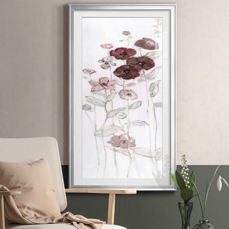 Fields of Burgundy Blush II - Cadre photo, reproduction d'art sur papier, Feuille argentée, H 22,5 po x l 42,5 po x P 1,5 po