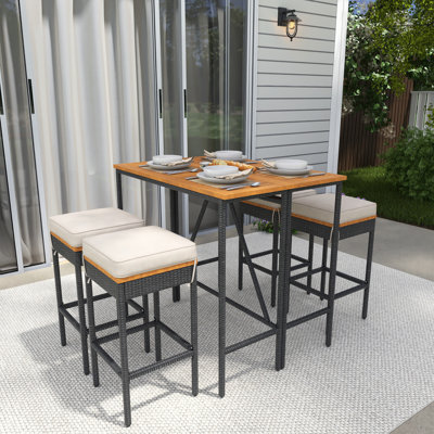 5-Piece Rectangle Foldable Metal Outdoor Patio Dining Set