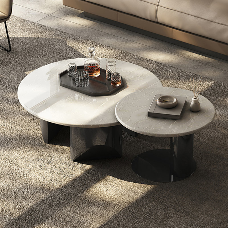 Table de salon italienne ronde en marbre, H 15,7 po x l 43,3 po x P 43,3 po