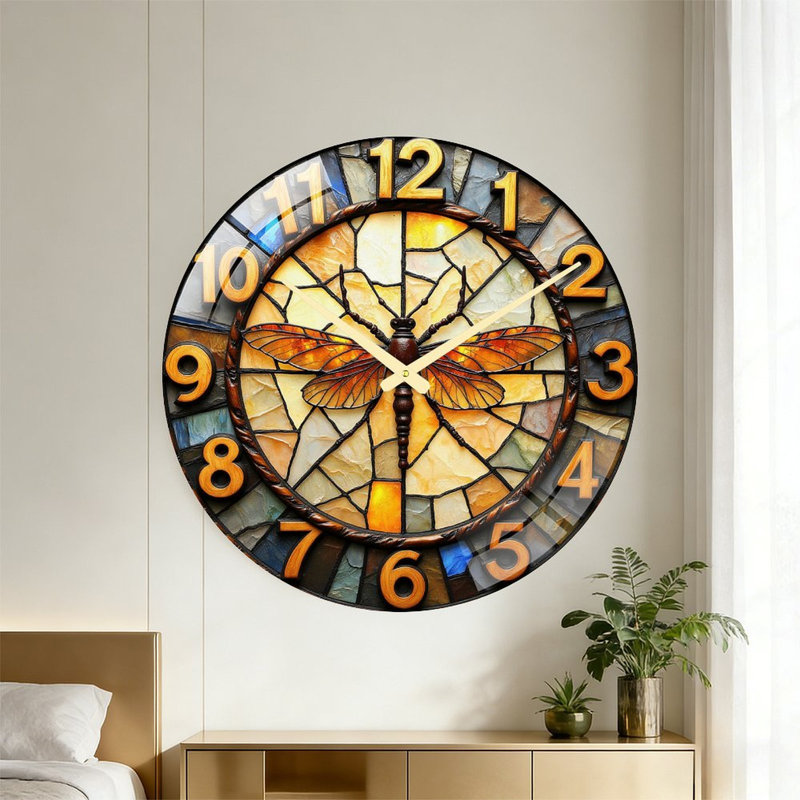 Horloge murale vitrail libellule - 24 po