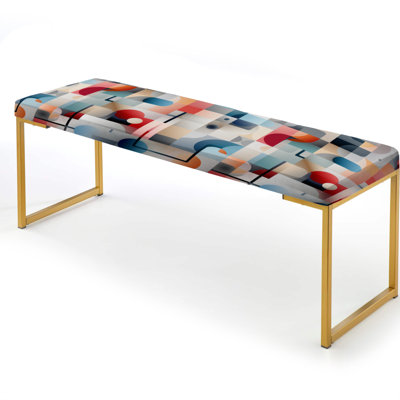 Multicolor Matrix Grid - Geometric Upholstered Gold Bench