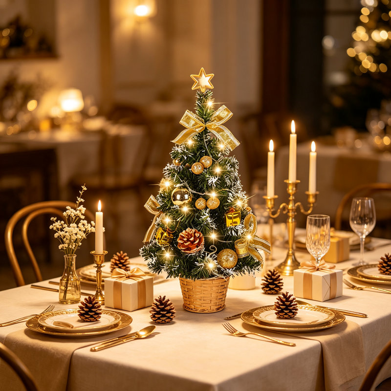 Ensemble de 2 mini sapins de Noël artificiels pré-illuminés de 45 cm avec décorations et étoile de Noël, petits sapins de table pour la décoration de Noël à la maison et aux fêtes.
