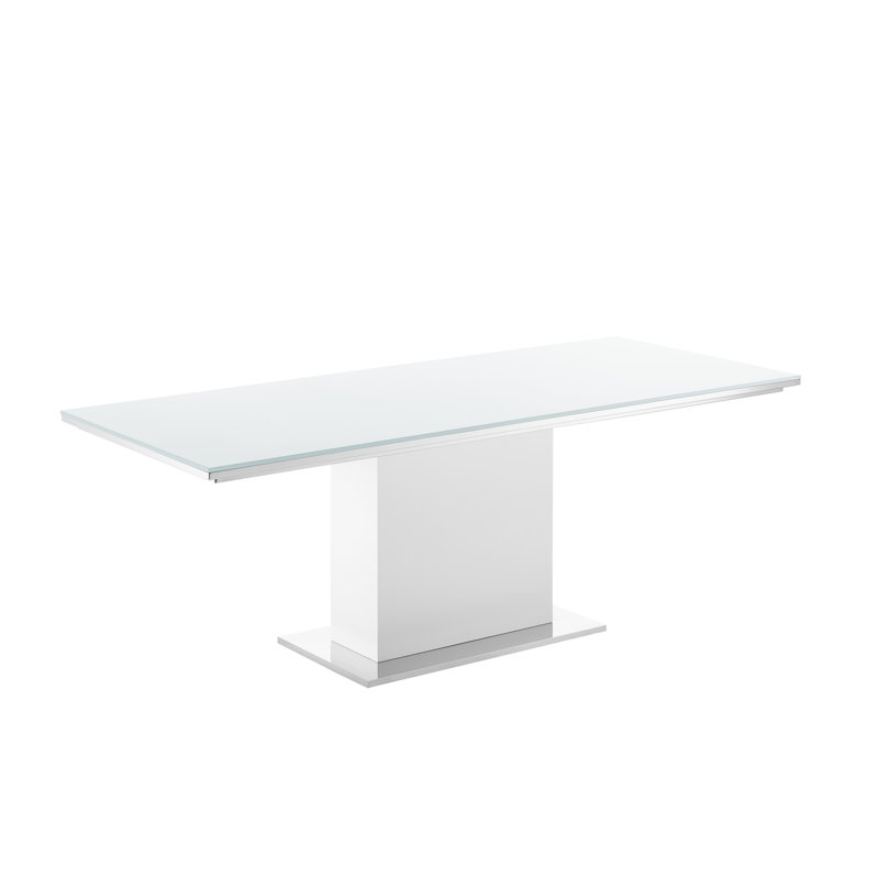 Table de salle à manger Bianca avec base blanche et plateau blanc.