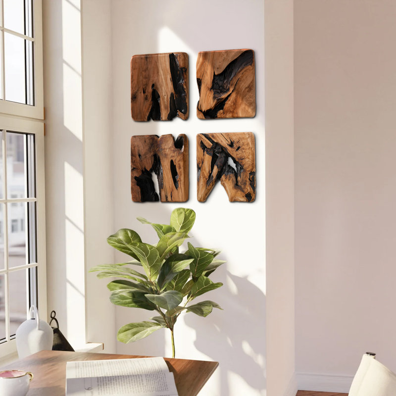 4 Pieces Of Handmade Rustic Abstract Wall Décor