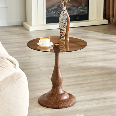 Tables de bout compactes, verre trempé, métal, grain de bois, décor moderne pour la maison