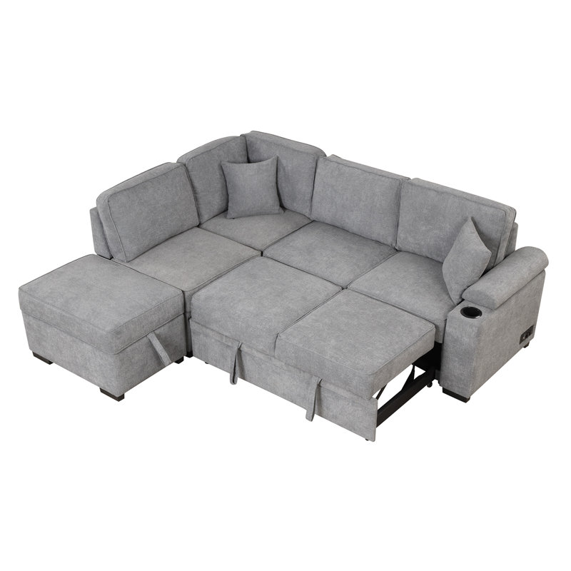 Canapé-lit en L avec repose-pieds 84,75 po 2-en-1 avec repose-pieds et rangement - Canapé coulissant peu encombrant pour le salon, la chambre à coucher et le petit appartement en gris