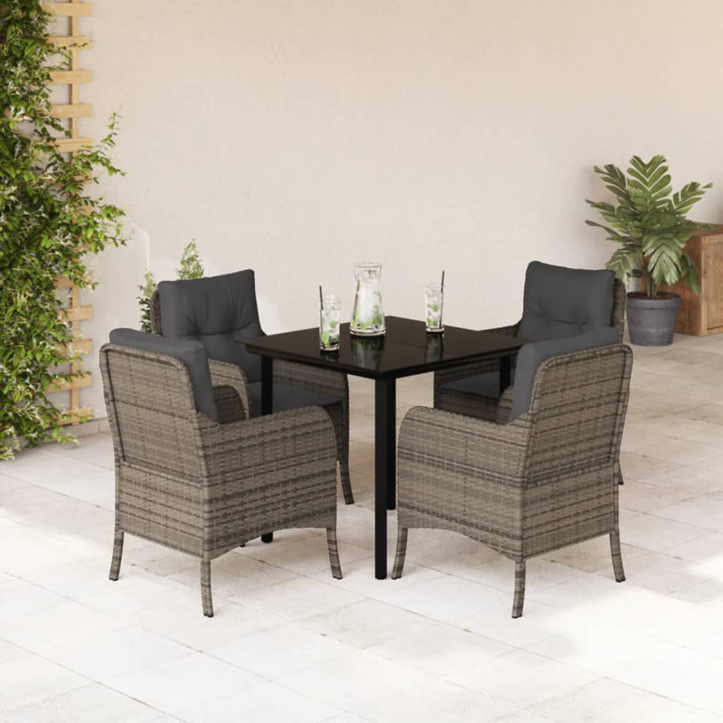 Ensemble repas avec coussins en rotin Vidaxl, Gris foncé / Gris, H 29,1 po x l 31,5 po x P 31,5 po, 4
