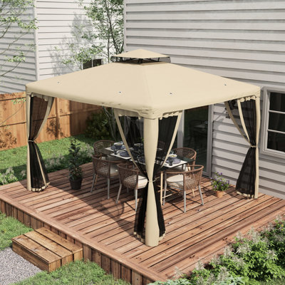 Pavillon de jardin 9,6 pi x 11,6 pi - 2 toits, pavillon de jardin taupe pour le jardin, 9,6 pi, auvent de toit, -blocage, filet de protection, structure en acier, jardin, pelouse, cour, terrasse, taupe, méthode d'installation simple