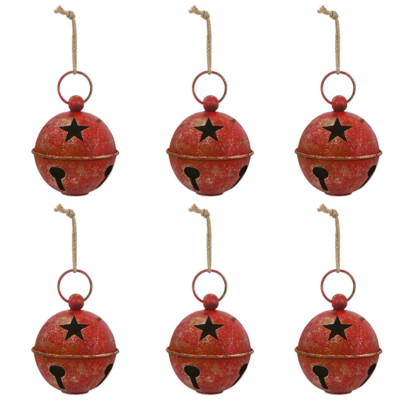 Ornements de cloche de Noël rétro, décorations de boule de Noël en métal rustique de 5,12 pouces pour les fêtes, Rouge