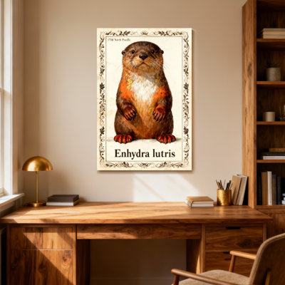 Animals Otter Portrait With Ornate Frame And Scientific Name