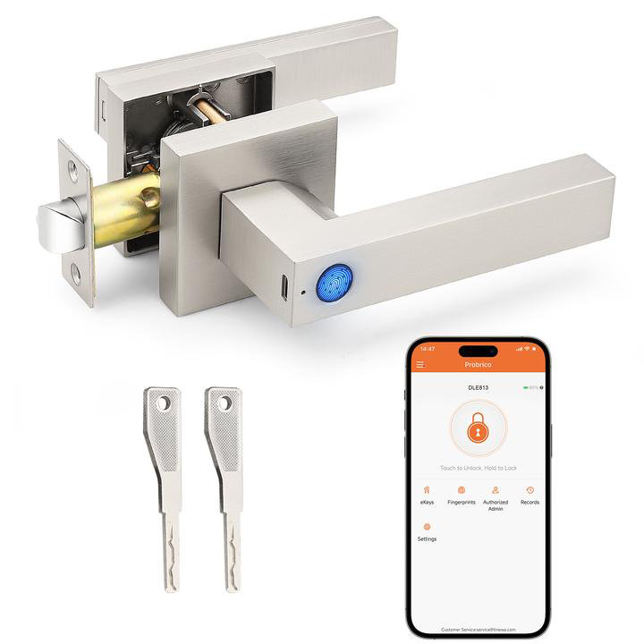 Probrico Fingerprint Door Lock Biometric Electronic with Smart Lock Keyless Entry Door Handle Lock with App, Satin Nickel
