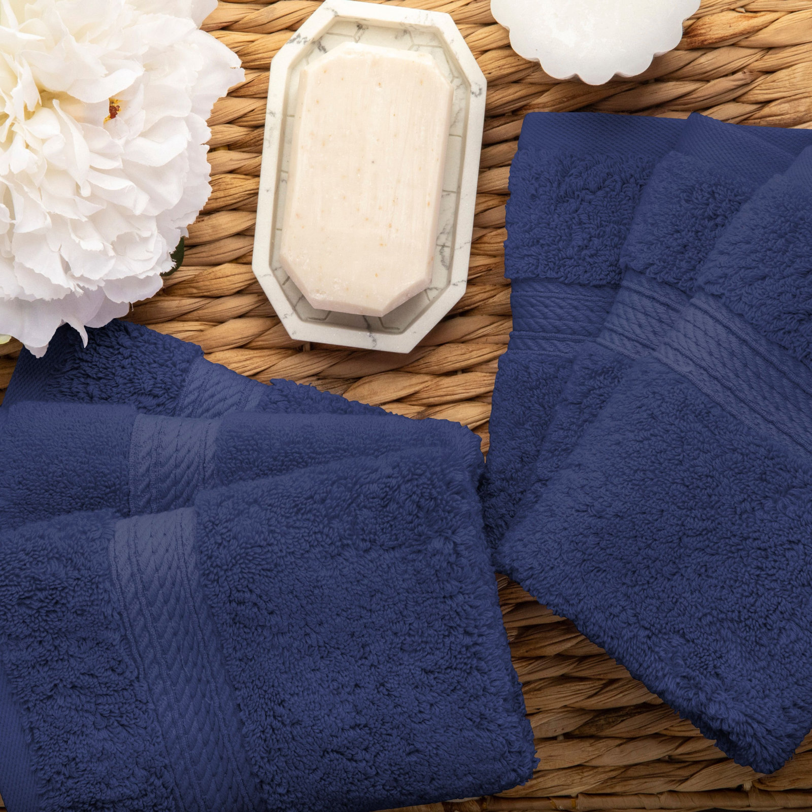Renata Certified Egyptian Cotton 800 GSM Plush Heavy Highly Absorbent Luxury Washcloth , Navy Blue, Washcloth - 6 Pack