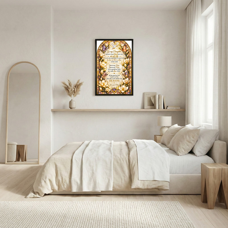 " Gold Stained Glass Mother Daughter Quote " Painting, H 18 po x l 12 po