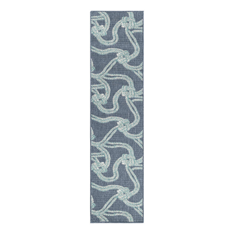 Tapis bleu marine intérieur / extérieur Bertram, Tapis de couloir 2 pi x 8 pi