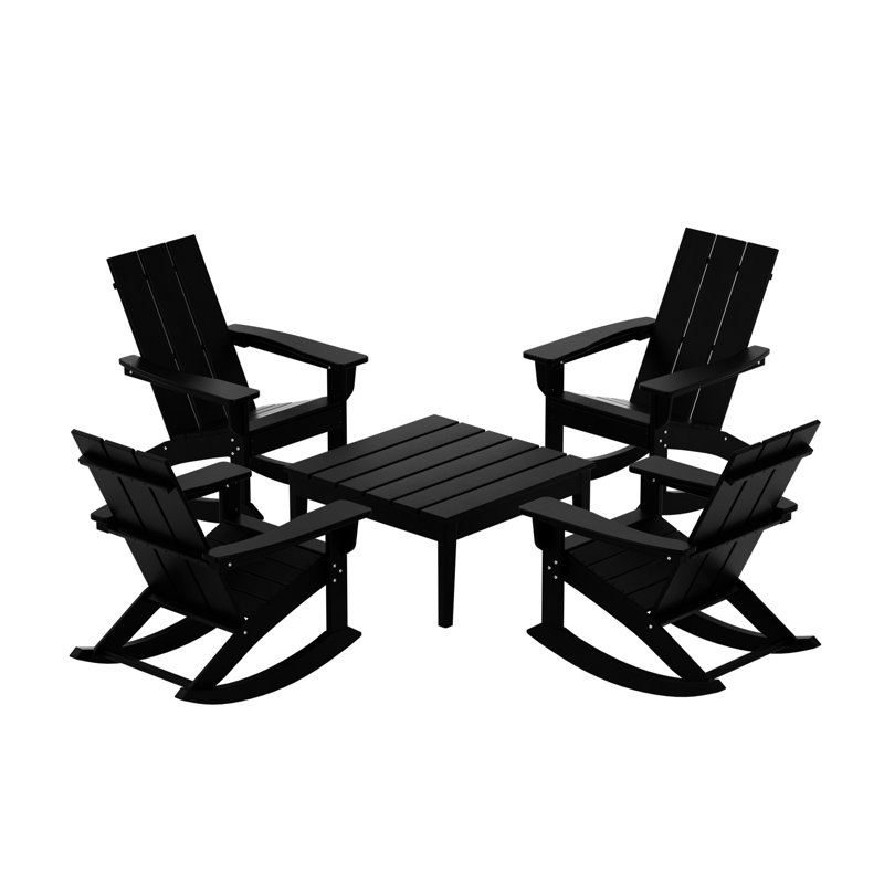 Joubert Outdoor Adirondack Chair With Table, Black