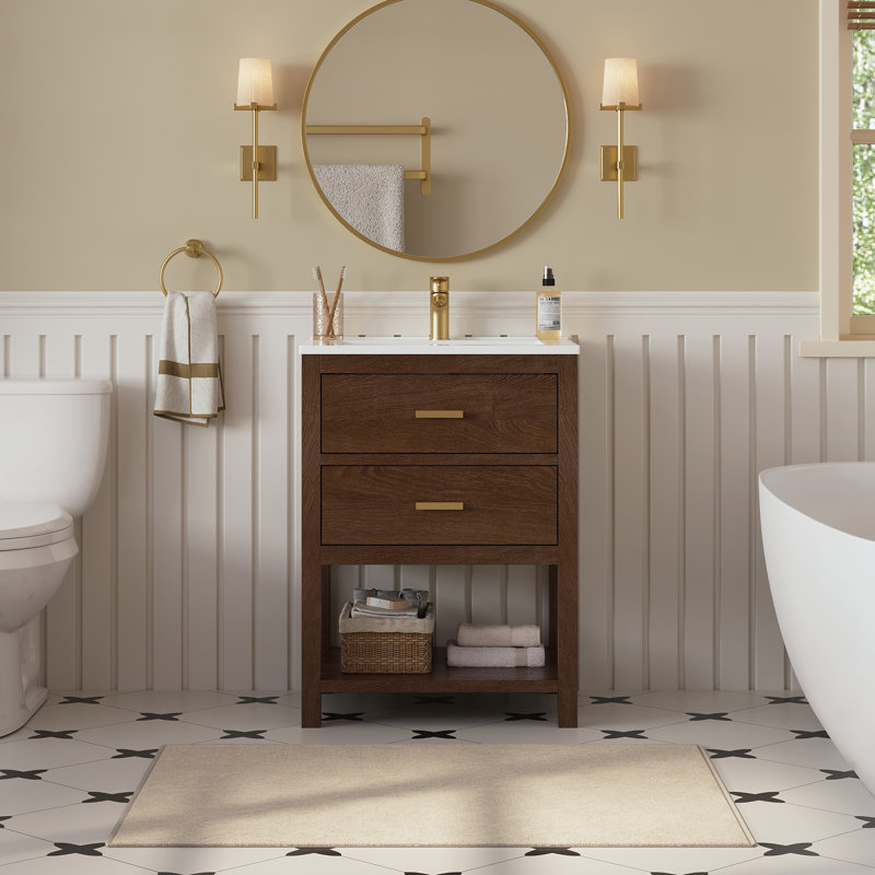 Ahart Freestanding Bathroom Vanity With Smart Storage & Solid Surface Composite Top, 25"