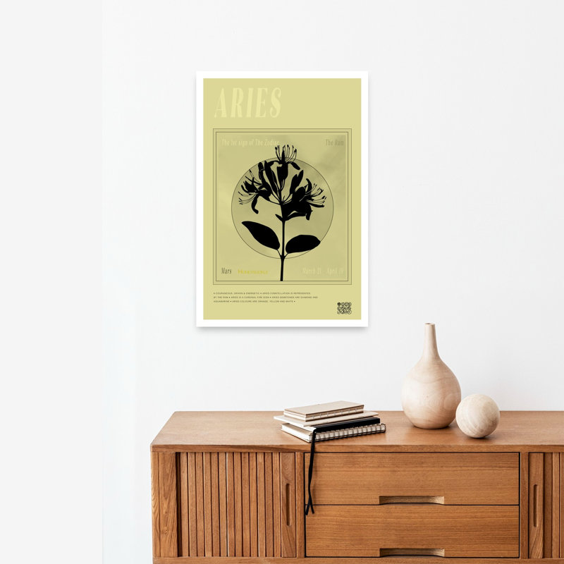Aries Honeysuckle Zodiac Contemporary Honeysuckle Flower Nature Wall Art Print 1 Piece Wrapped Canvas Wall Art