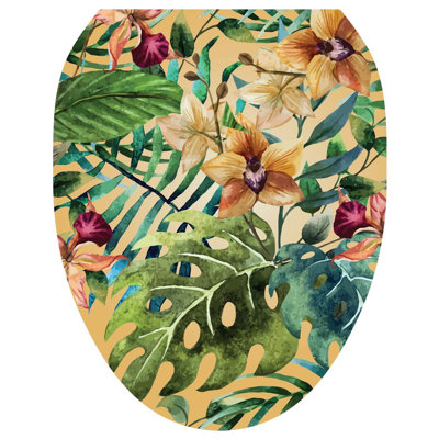 Décalcomanie de siège de toilette Tropical Flower Forest - Couvercle de vinyle statique