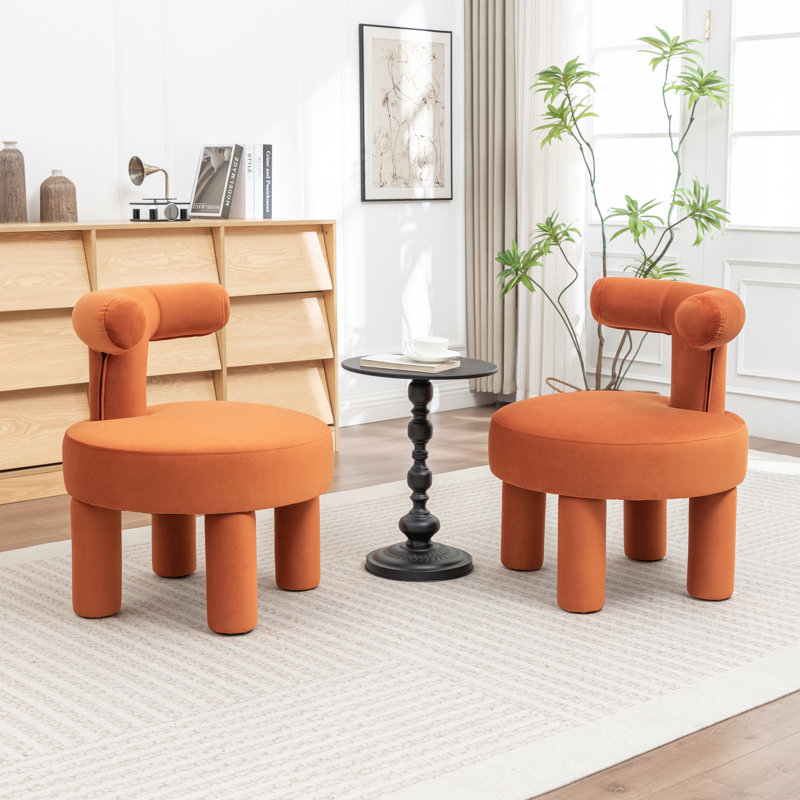 Fauteuil demi-tonneau en velours Bula, Orange, Velours velours
