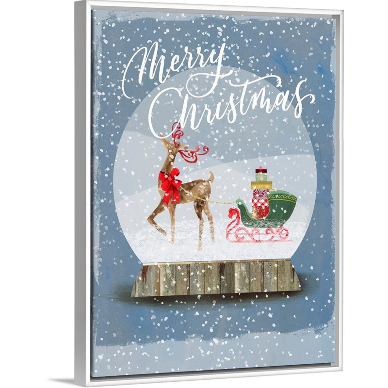 « Fêtes Snow globe I », reproduction d’art textuel sur toile, 26" H x 20" W x 1.75" D, Cadre blanc