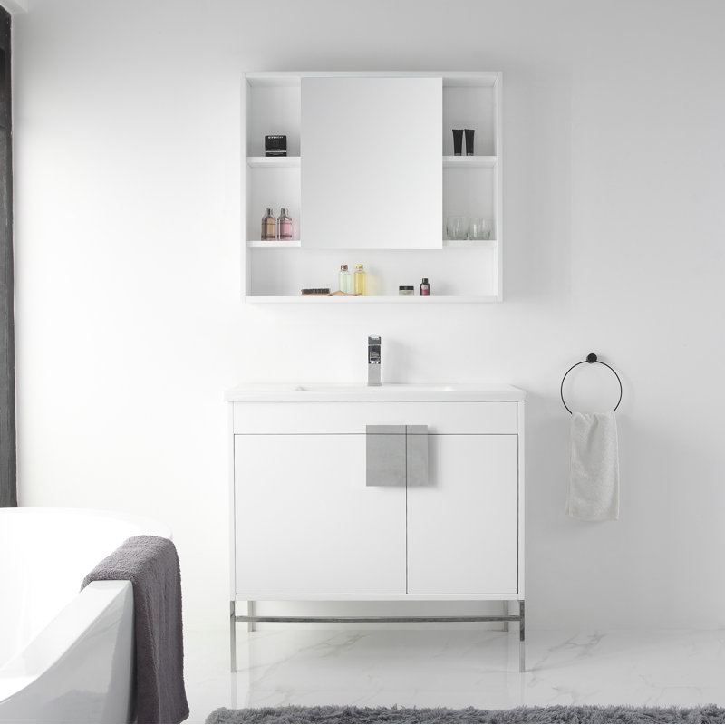 Ensemble de meuble-lavabo simple 36 po Maisie, Peint blanc mat, Chrome poli