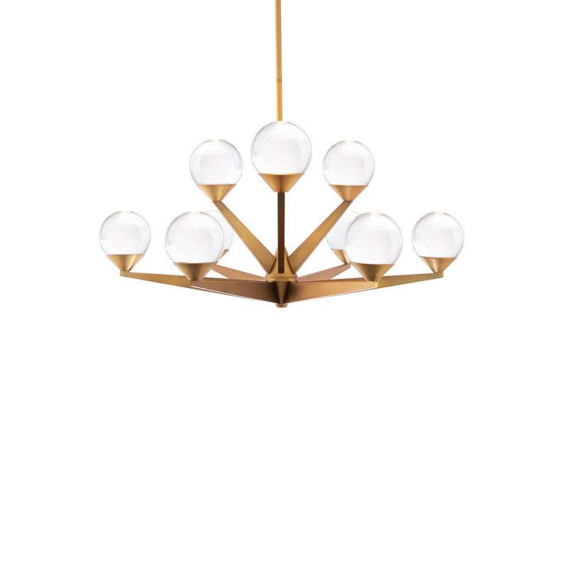 Double Bubble 9 - Light Dimmable LED Sputnik Sphere Chandelier, Aged Brass